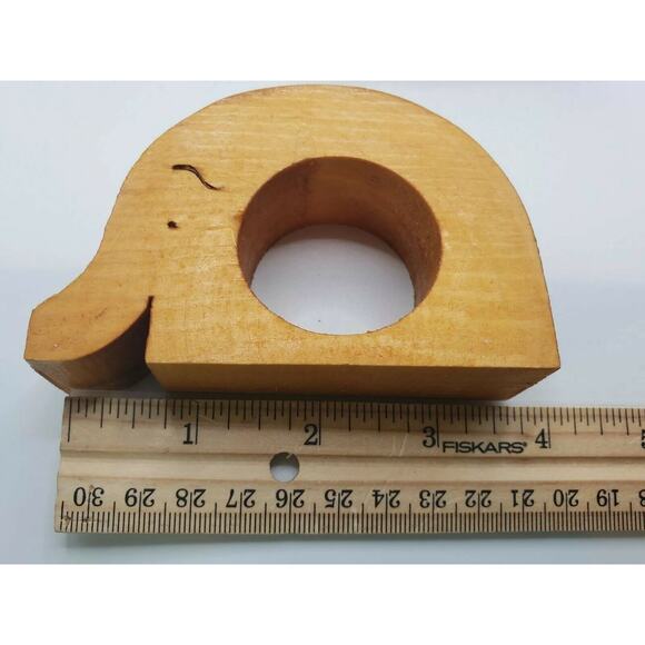 Wood Carved Elephant Napkin Rings Holders 6 pc set Boho Kitschy Kitchen Dinning - Picture 4 of 6